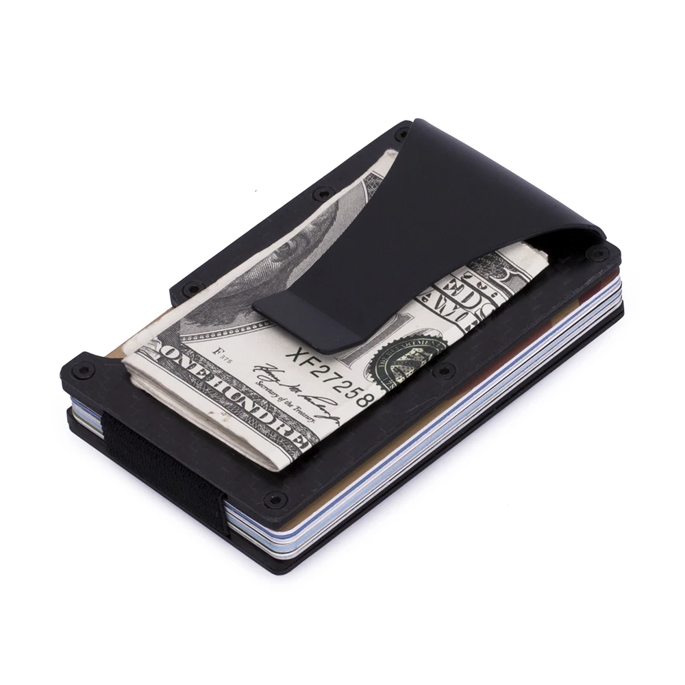 

New Version Metal Card holder Supplier RFID Blocking Carbon fiber Credit Card Holder with Money Clip, Black