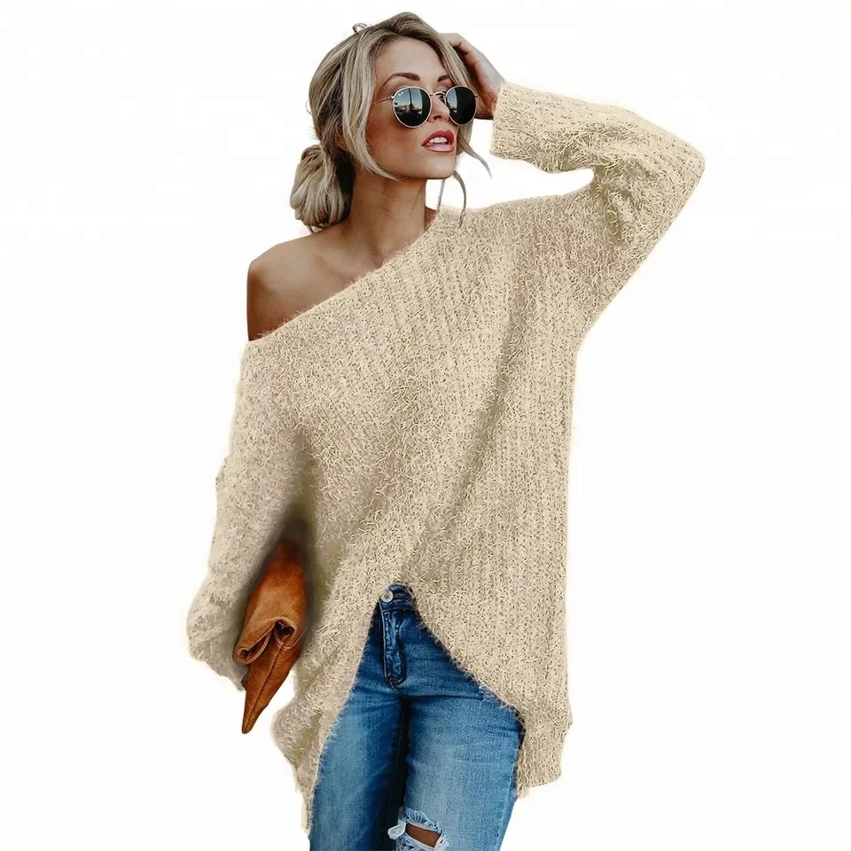 

Women's Sexy Off Shoulder Batwing Sleeve Loose Oversized Pullover Knit Jumper Woolen Sweater