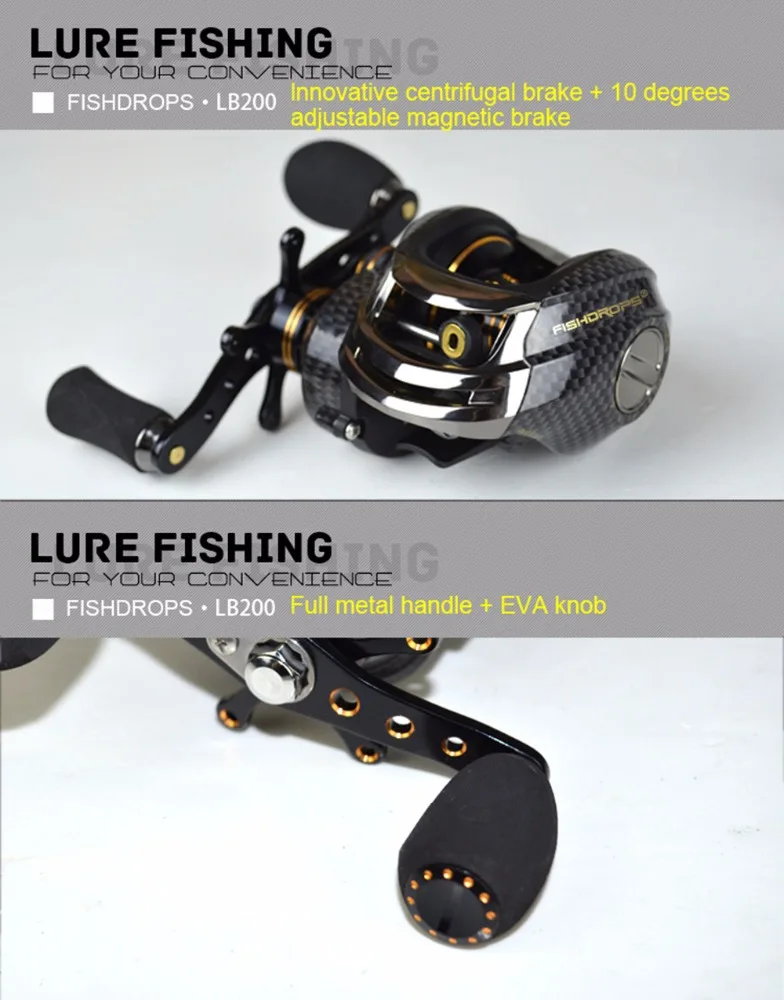 

Hot Sale Fishdrops LB200 Fishing Reel GT 7.0:1 Bait Casting Reels Left Right Hand Fishing One Way Clutch Baitcasting Reel