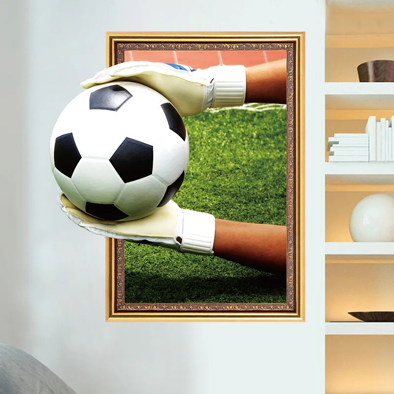 Amazing 3d Through Wall Football Wall Stickers Removable Pvc Cartoon ...