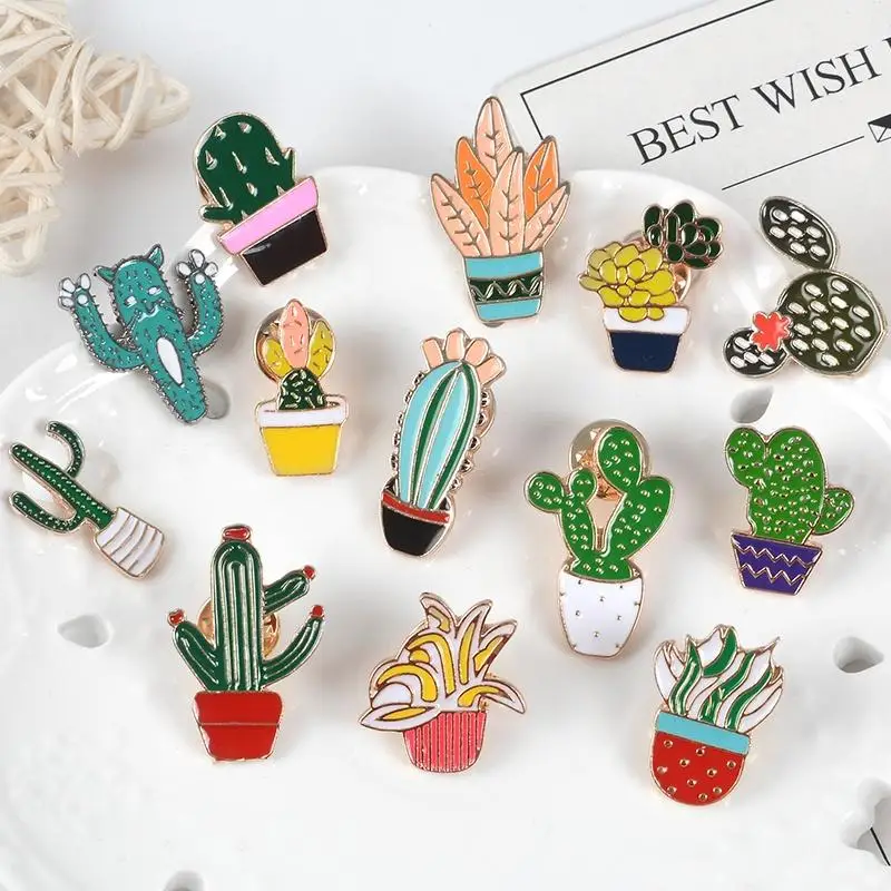 

Cute Cactus Succulents Chlorophytum Potted Plant Brooch Cartoon Potted Plant Enamel Pins, Picture