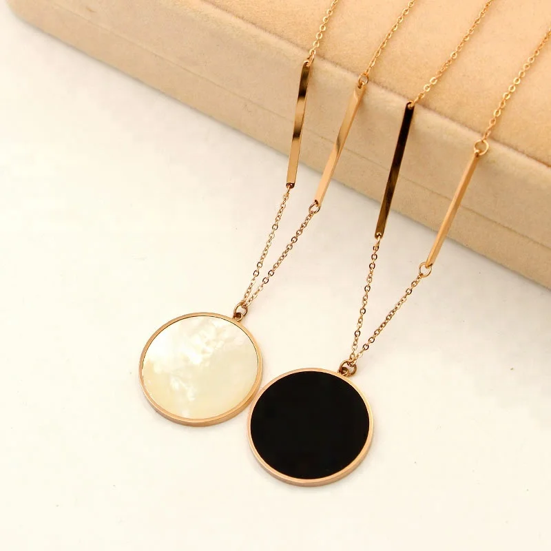 Wholesale Women Jewelry Coin Shell Black Onyx Coin Fashion Long Chain Necklace
