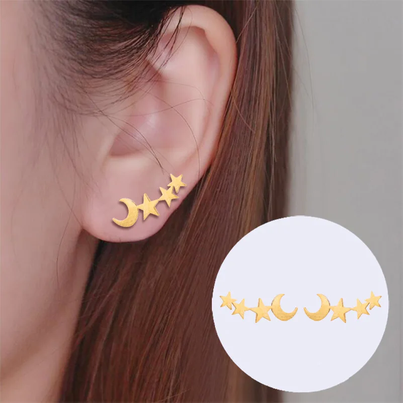 

Cute Mini Moon Star Ear Climber Tiny Star Moon Stud Earrings Celestial Birthday Jewelry Earrings, Gold,sliver