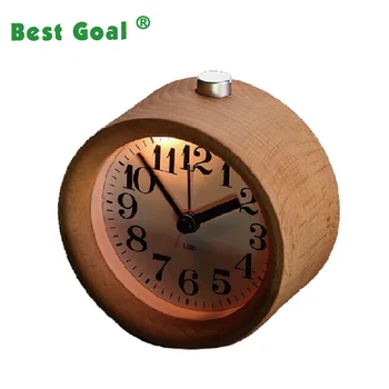 Decorative Table Desk Wooden Alarm Clock Circular Silent Digital