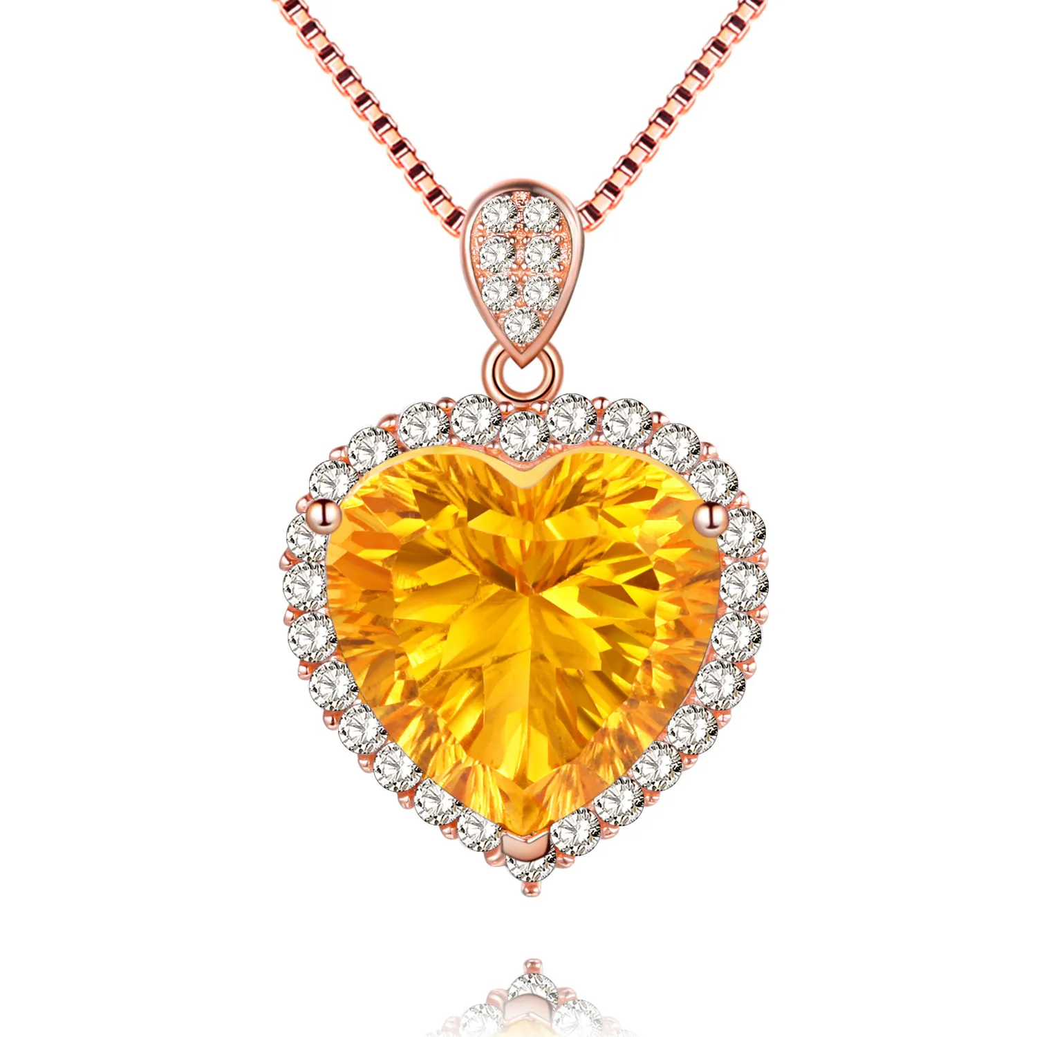 

USPS Rose Gold Color 925 Sterling Silver 8CT Big Heart Shape Yellow Citrine Stone Pendant Necklace for Women Girls FN016, N/a