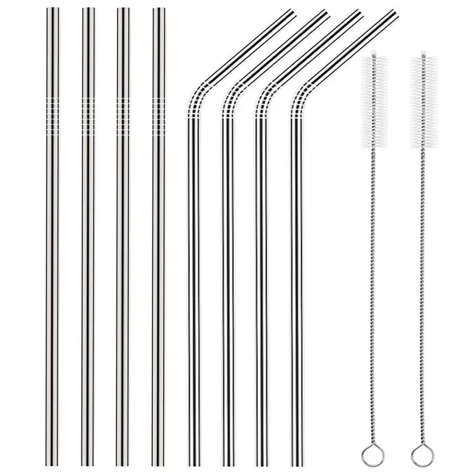 

Reusable Bent Straight Stainless Steel Straws Metal Straw Cocktail Drinking Straw for 20oz 30oz Tumbler Party Bar Accessories, Silver