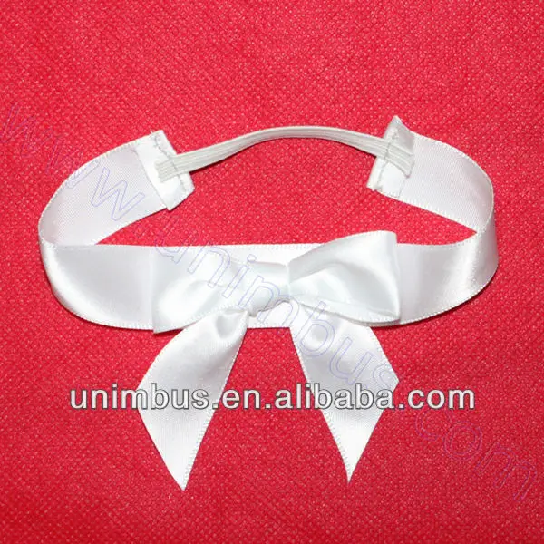 white pre tied ribbon bow with elastic loop