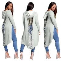 

women cutting details ladies open front long cardigan with hood