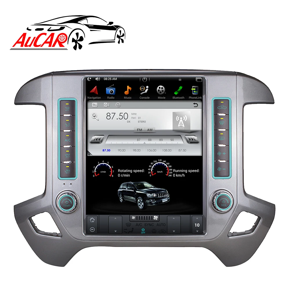 

AuCAR 12.1" Vertical Android 9.0 Car Radio DVD Car Stereo Video GPS Navigation for Chevrolet Silverado for GMC Sierra 2014-2018, Black