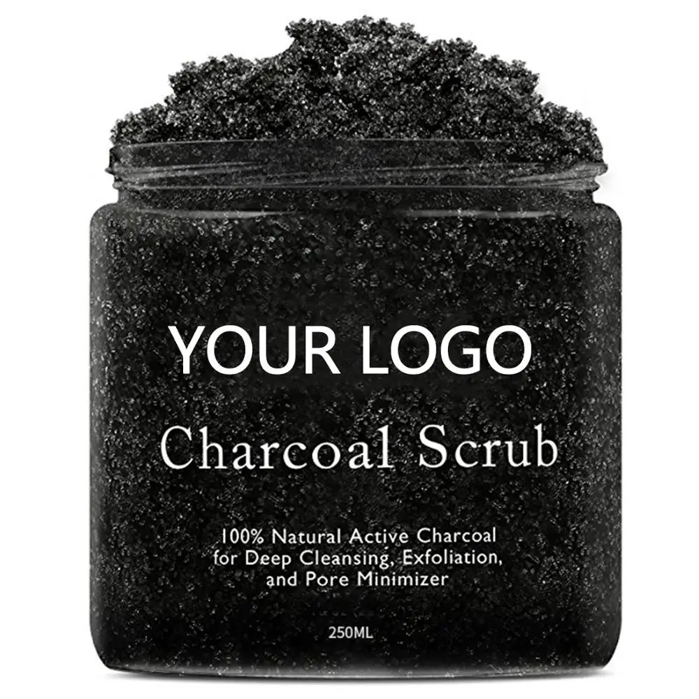 

Dead Sea Salt Extract Natural Oganic Exfoliating Activated Charcoal Face Body Scrub, Coffee color