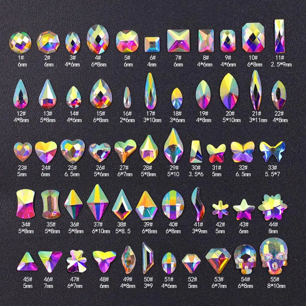 FREE SHIPPING 2019 Wholesale Gold Foiling Fashion AB Crystal Flat Bottom Fancy Shaped Rhinestones For Nail Accessories