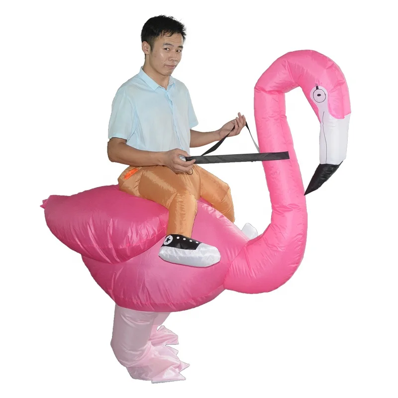 

Hot Selling Flamingo Inflatable Costume Reider Cosplay Halloween Inflatable Suit Rose Pink Inflatable Costume, As photo