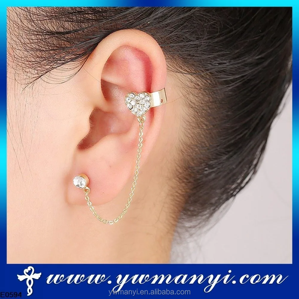 

Export trade fashion jewellery gold ear tops designs ear cuffs with chain SE00029