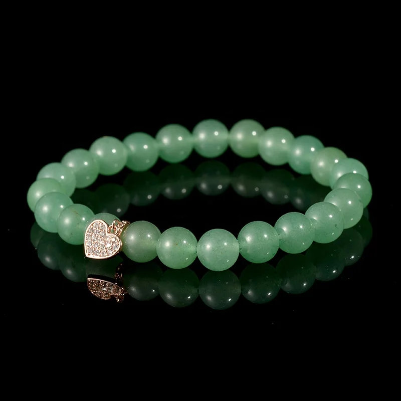 

Love Heart Charms Natural Stone Green Aventurine bracelet women