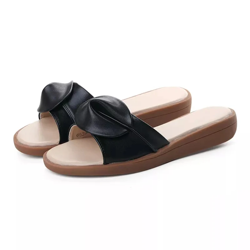 

Fashion Brand 2019 Summer Cross Leather Ladies Slippers Women Flat Heels Point Toe Beach shoes Lazy casual slides, As the picture or customized