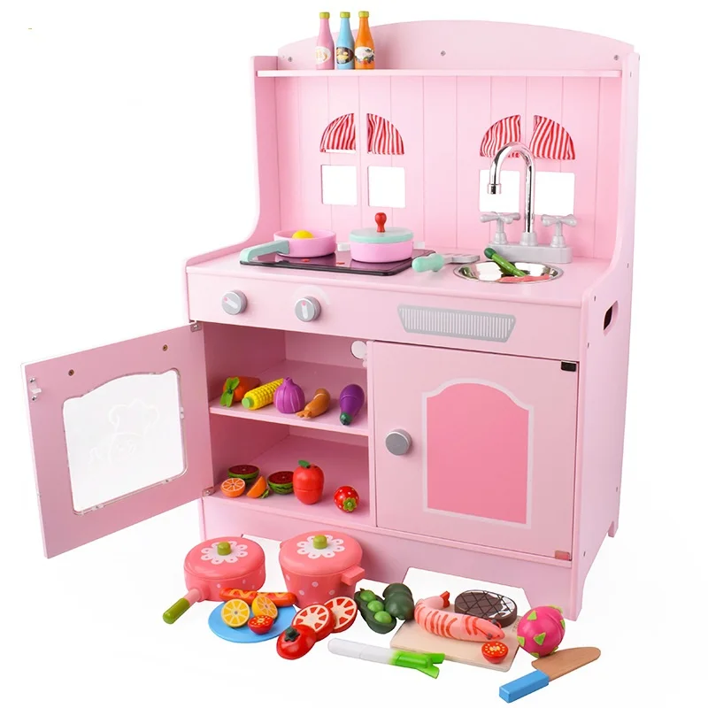 2018 Wooden Toys Kitchen Set With Cutting Fruits Vegetables