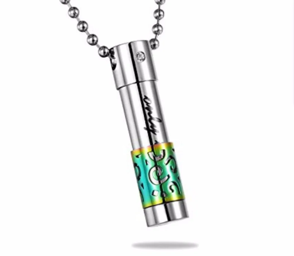 

18 k gold Stainless Steel only love" Flower Cylinder Cremation Urn pendant Necklace, Picture