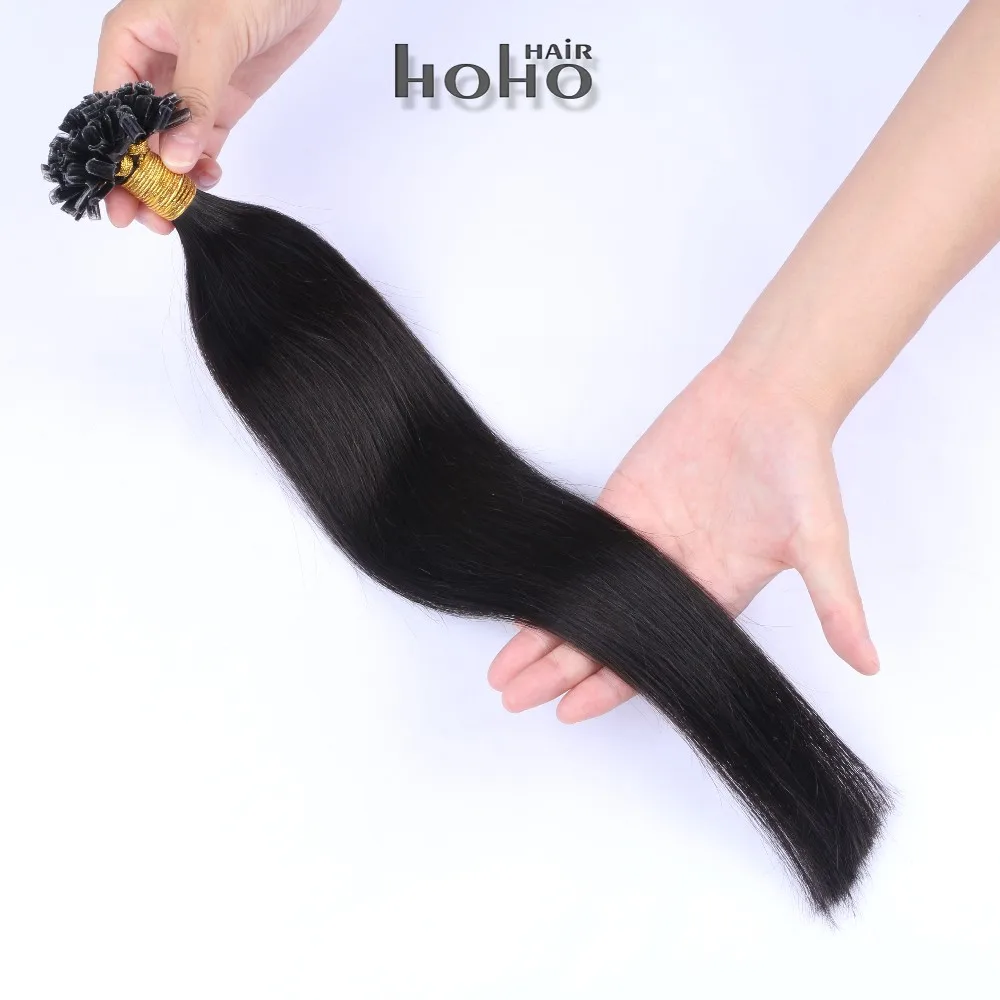 

Wholesale 100% dubai human hair black 26 inch u tip nail tips hair extensions, 60 colors available