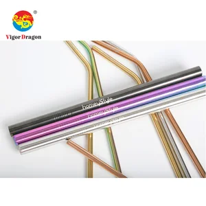 Image of FDA Food Grade Reusable Drinking 304 Stainless Steel Metal Straws Set for Boba