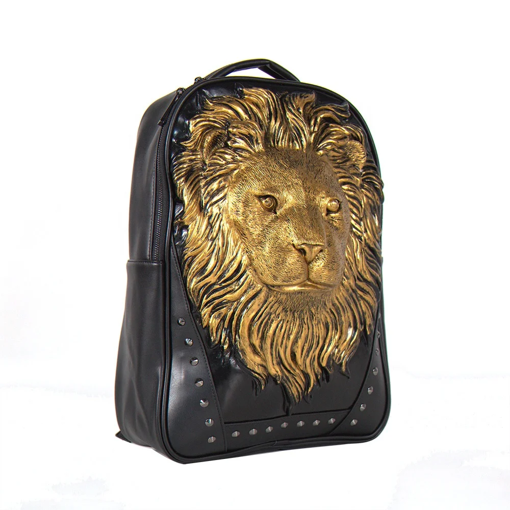 

Good Design hip hop Local Lion Head PU wholesale Designer Brand Name Kids Girl Man Teenage Children Book School bags Backpack, Black