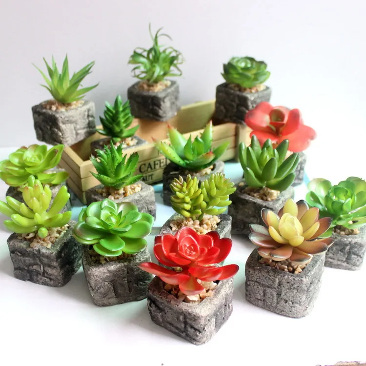 

New design mini Artificial Succulent Plants in Mini Modern Stone Pots artificial air plants for Home Decor Indoor