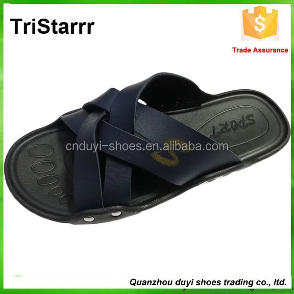 2015 china factory new stylelatest deisgner fashion leather upper black men cheap wholesale slippers