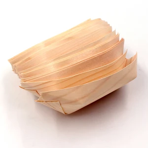 Image of 5" Pine Disposable japanese wood sushi serving boat plate