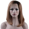 Ombre Brown colour Heat Resistant Glueless Short bob synthetic lace front wigs for black women