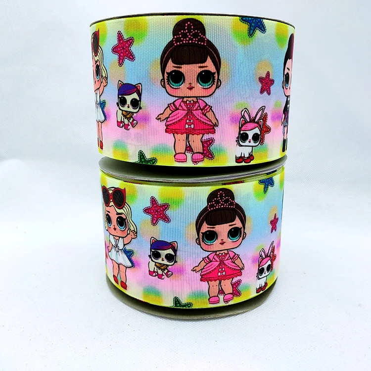 

Customised cute lol girs design 3 75mm digital printed cartoon grosgrain ribbon, Colorful