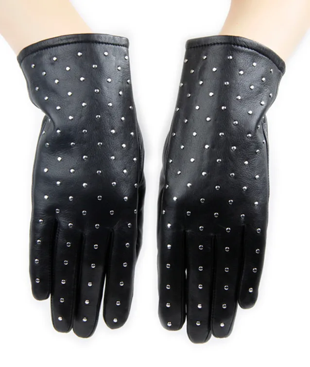 羊皮铆钉装饰手工女士皮手套