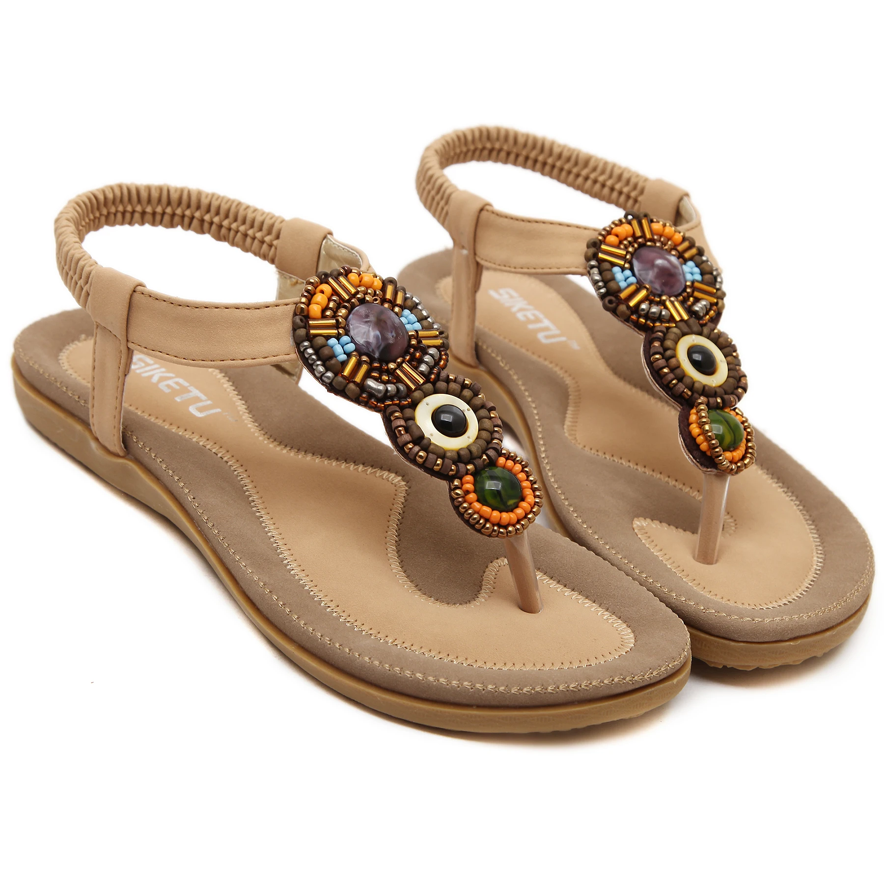 

2021 new bohemian woman maasai thong sandals african beaded flat sandal summer, Black,blue,gold