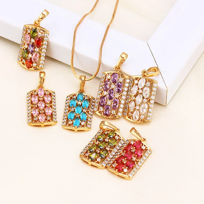 

31304-Xuping Classic design alloy diamond pendants square shape, White,pink,blue,violet.olive,green,ruby