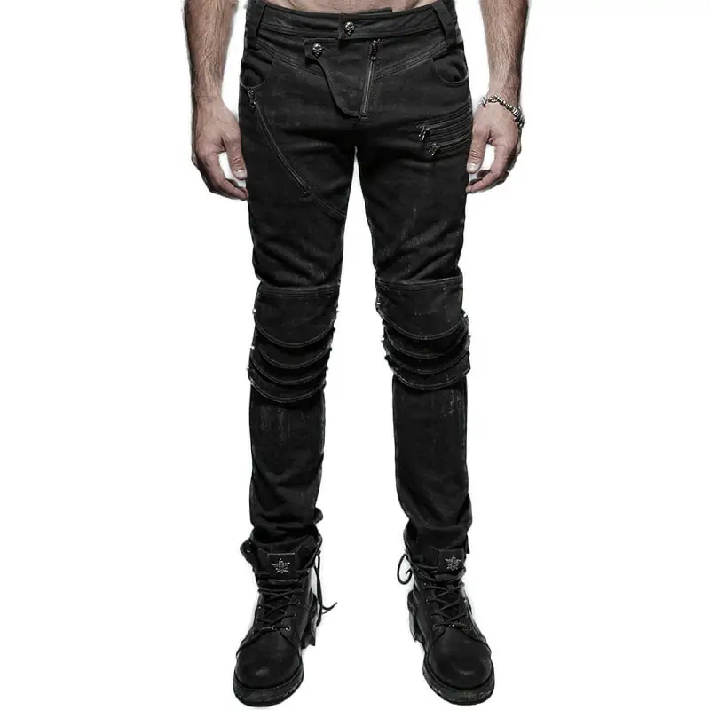 

K-239 Punk Spring black Unique Armor Knee Man Washing Jeans