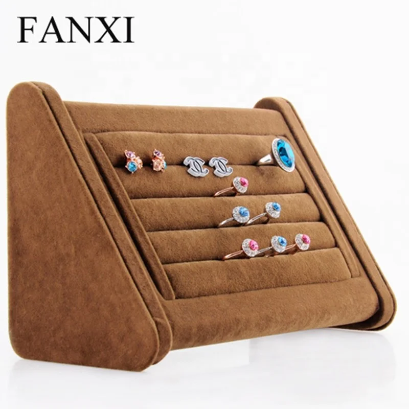 

FANXI china supplier bevel design coffee velvet jewelry display ring display stand for counter exhibitor earring display stand