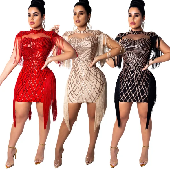 

QF0319 2019 women's fashion sequin club sexy dresses