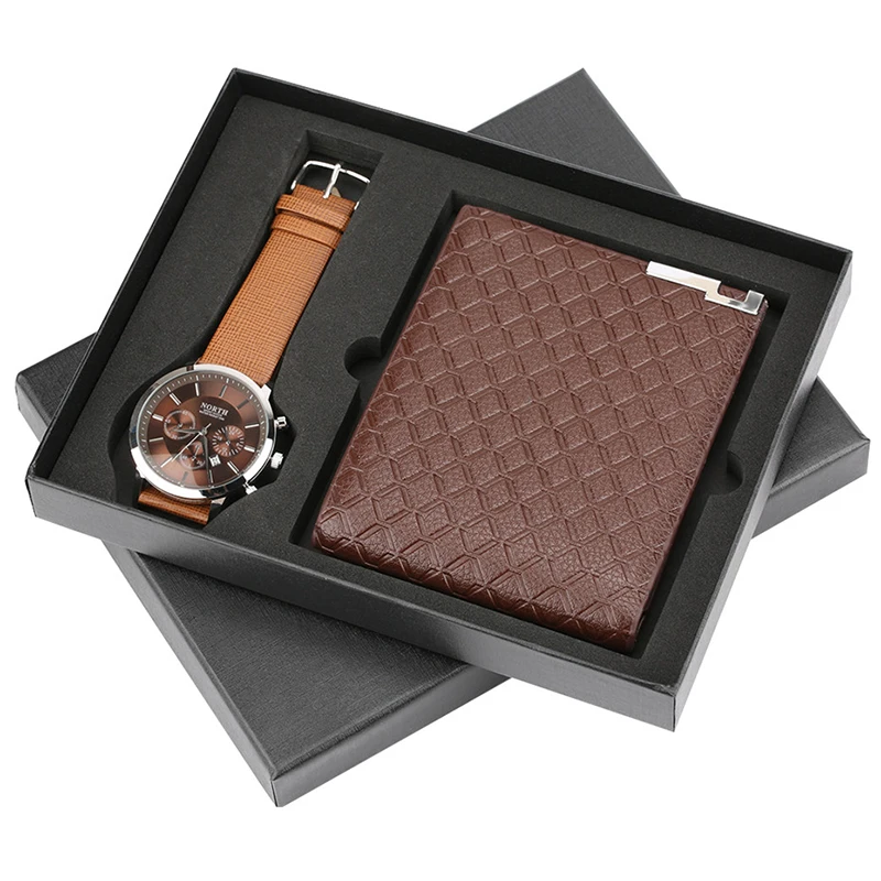 

Hot Sale Man Watch Wallet Gift Set for Male Luxury Wristwatch Men Quartz Leather Strap Clock Wrist Watches