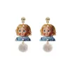 latest design cute little baby girl cartoon acrylic earrings white pom pom drop earrings for kid girl christmas jewelry gifts