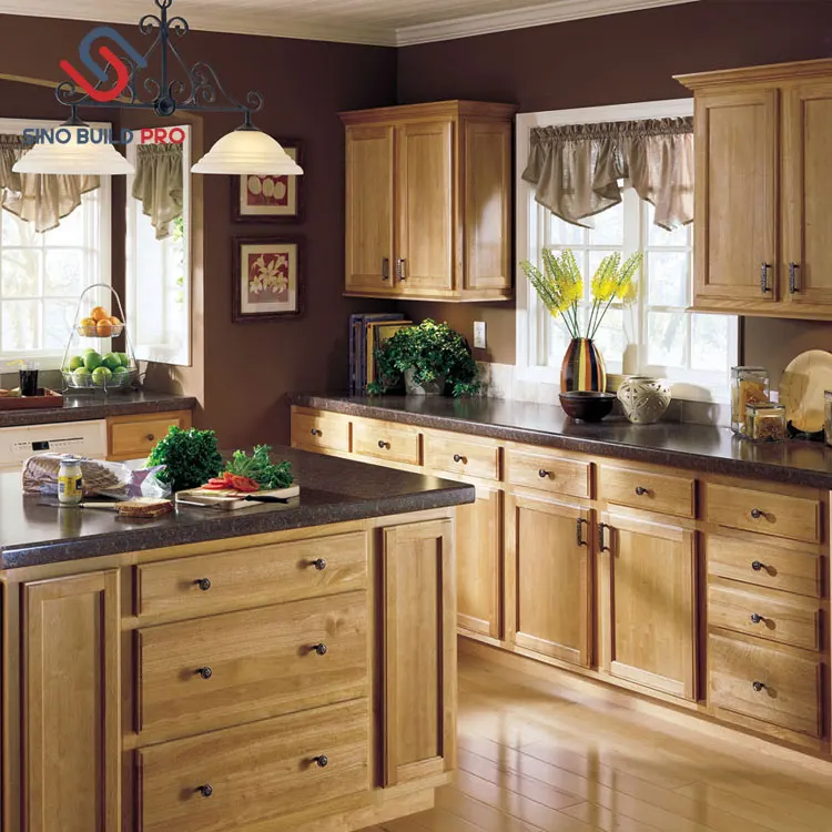 
Country side style oak wood modular kitchen cabinet 