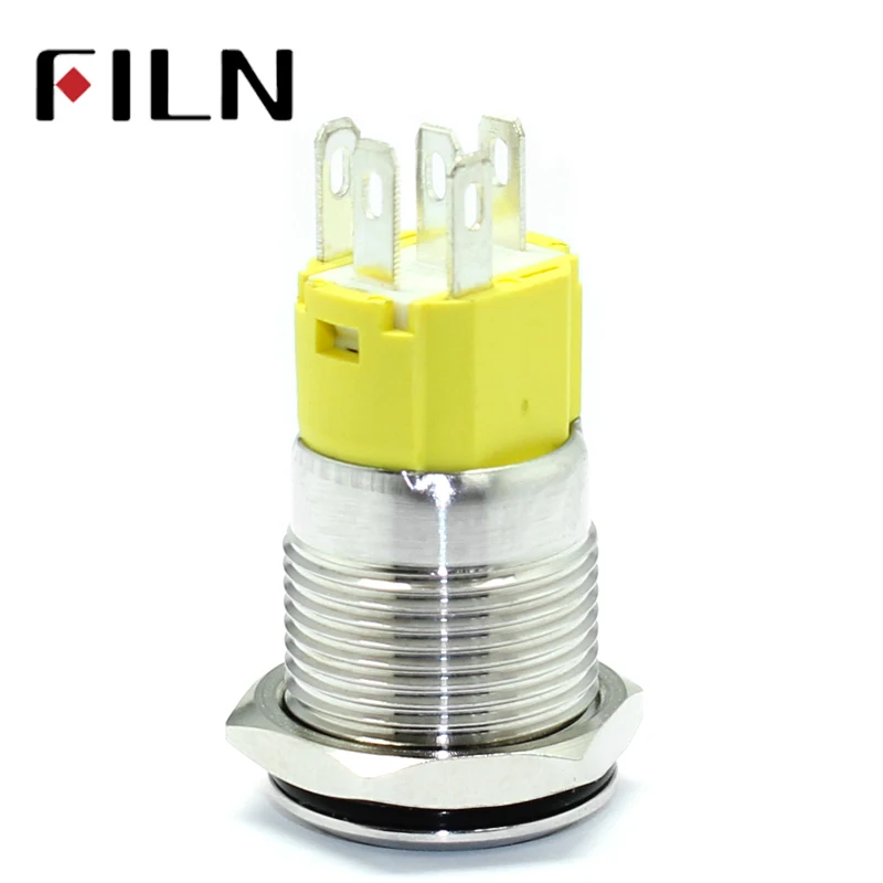 Interrupteur Poussoir Verrouillable 16mm - LED Blanche, étanche IP67, 12V