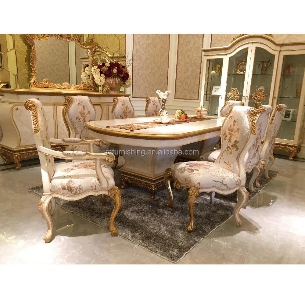 Yb67 Italy Neoclassical Dining Table SetRetro White Lacquered