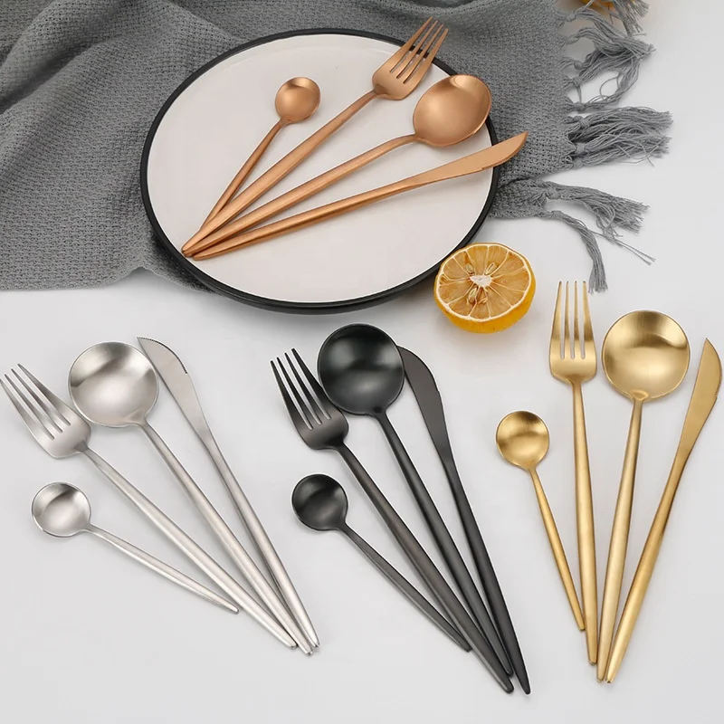 

LOW MOQ restaurant flatware 18/8 stainless steel copper black /silverware cutlery, Silver;copper;black;gold;rainbow