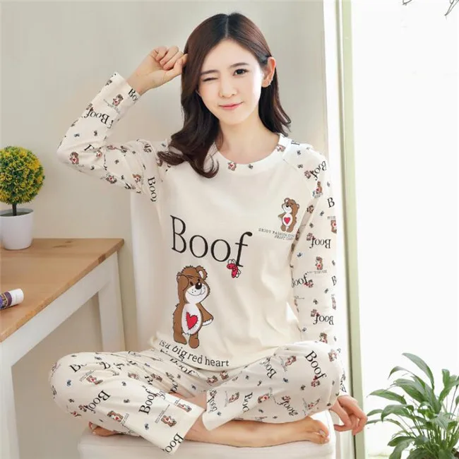 Sleepwear One set  High quality New  cute nighty Wholesale one set  Chinese Long Sleeve Women Pajamas