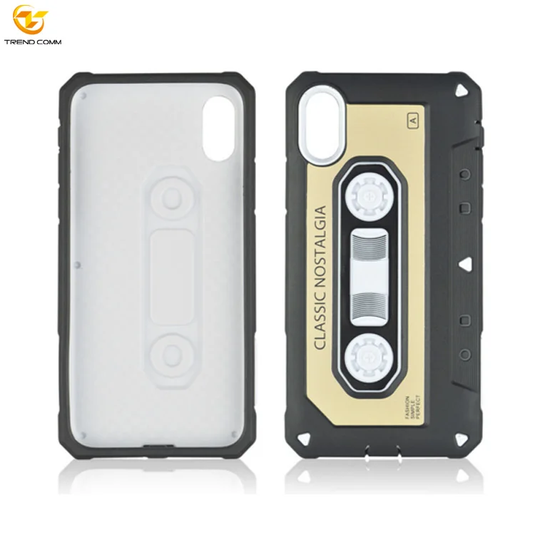 

Silicone PC Cassette Tape Mobile Cover Shockproof Soft Phone Case for iPhone X/XS, Red;blue;green;golden