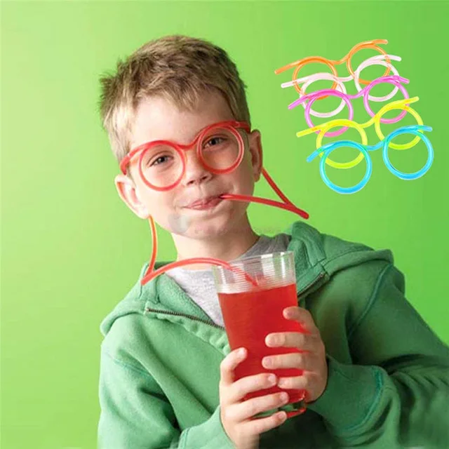 

Wholesale Kids Funny Soft Plastic Straw Glasses Unique Flexible Drinking Tube Colors Customized