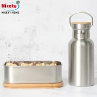 

Amazon hot sale new products stainless steel lunch box bamboo lid stainless steel double wall water bottle with bamboo lid set