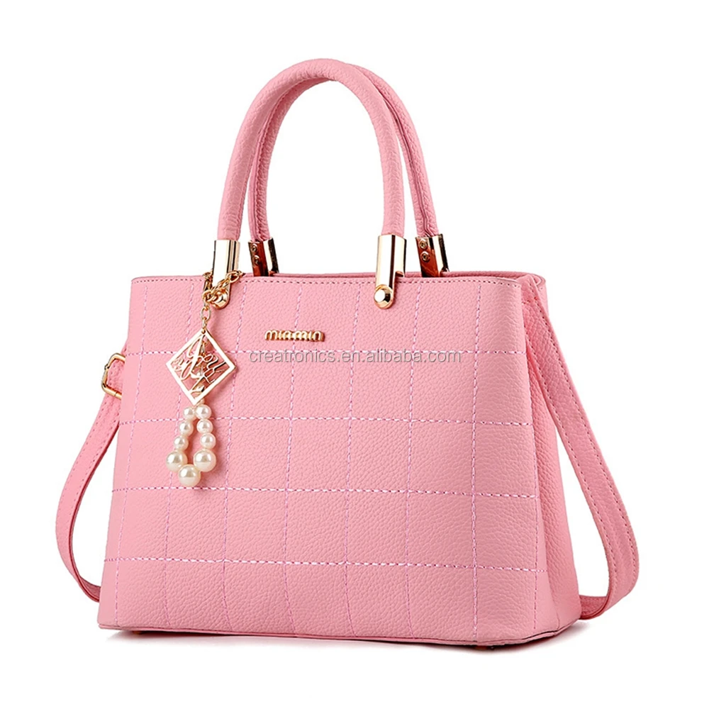Soft Pu Leather Handbag Square Pattern Tassel Tote Official Oversize ...