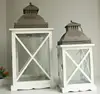 White cross-shaped metal top cover two-piece wooden garden lantern