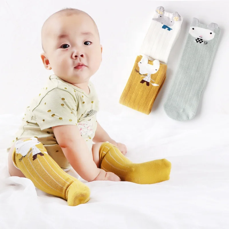 

Cute Tube 3D Cartoon Animal Stripe Long Cotton Knee High Nylon Soft Floor Baby Socks, As pic