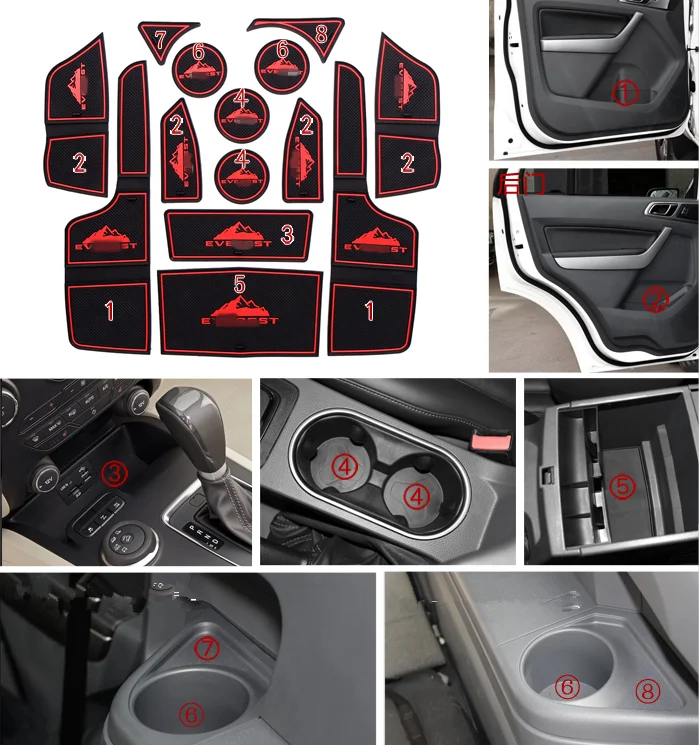 汽车内饰配件保护橡胶车垫,防滑垫杯垫门垫, 适用于福特珠穆朗玛峰