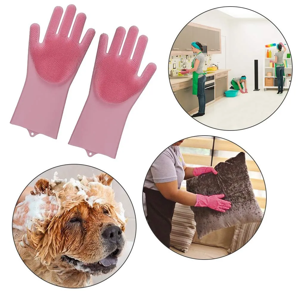 Reusable Scrub Silicone Household Kitchen Clean Gloves & Silicone Dog